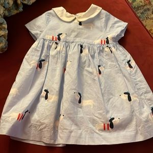 Jacadi 18 month button up in back dress with white dogs and light blue. EUC